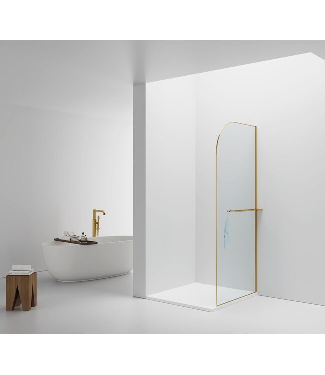 Inloopdouche Douchewand Curvy Goud met Handdoekhouder 100cm 8mm veiligheidsglas met anti-kalk