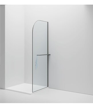 ALONI Inloopdouche Douchewand Curvy Gunmetal met Handdoekhouder 100cm 8mm veiligheidsglas met anti-kalk