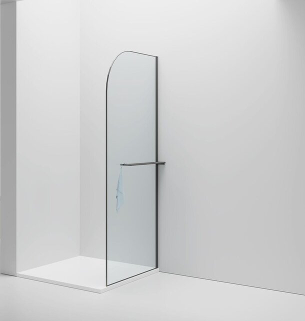 Inloopdouche Douchewand Curvy Gunmetal met Handdoekhouder 100cm 8mm veiligheidsglas met anti-kalk