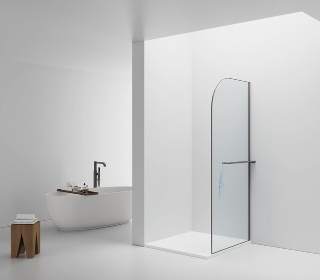 Inloopdouche Douchewand Curvy Gunmetal met Handdoekhouder 100cm 8mm veiligheidsglas met anti-kalk