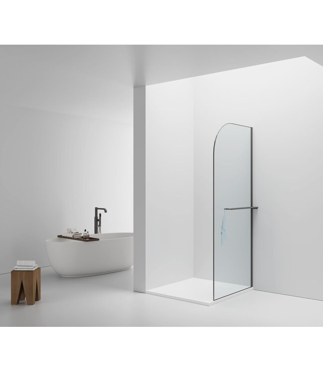 Inloopdouche Douchewand Curvy Gunmetal met Handdoekhouder 100cm 8mm veiligheidsglas met anti-kalk