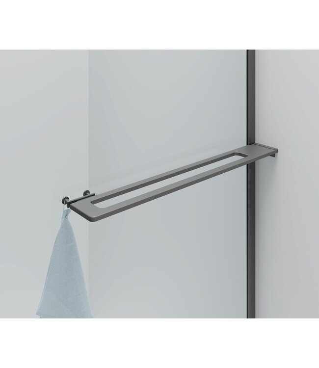 Inloopdouche Douchewand Curvy Gunmetal met Handdoekhouder 100cm 8mm veiligheidsglas met anti-kalk