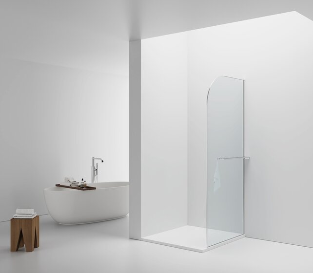 Inloopdouche Douchewand Curvy Chroom met Handdoekhouder 100cm 8mm veiligheidsglas met anti-kalk