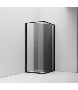 ALONI Douchecabine 90x90cm Inslide Mat Zwart met rookglas 6mm veiligheidsglas met anti-kalk