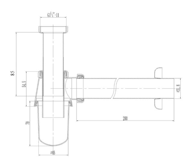 Bekersifon Chroom Sifon Metaal 5/4 ø32-33cm afvoersifon wastafel
