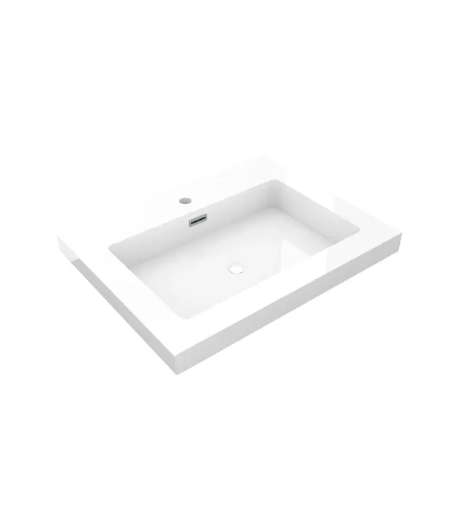 Wastafel Atlanta 60x46x5cm Glans Wit - Kraangat 0-1 - Kunstmarmer