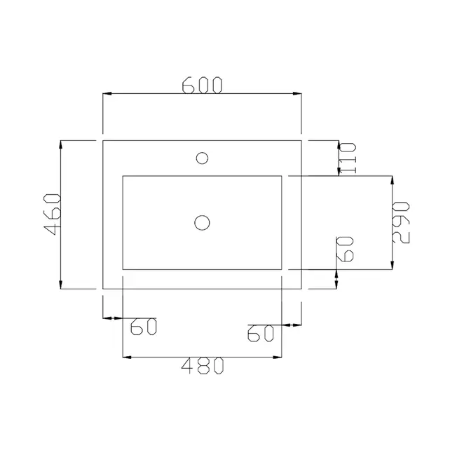 Wastafel Atlanta 60x46x5cm Glans Wit - Kraangat 0-1 - Kunstmarmer