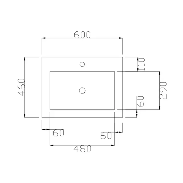 Wastafel Atlanta 60x46x5cm Mat Wit - Kraangat 0-1 - Kunstmarmer