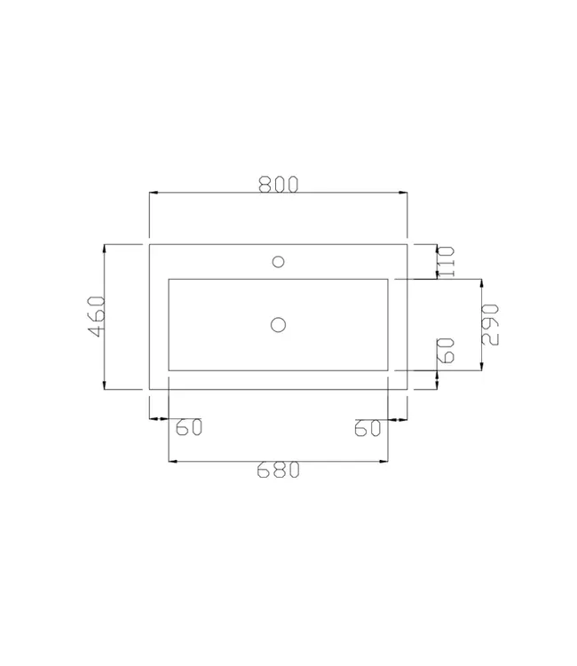 Wastafel Atlanta 80x46x5cm Mat Wit - Kraangat 0-1 - Kunstmarmer
