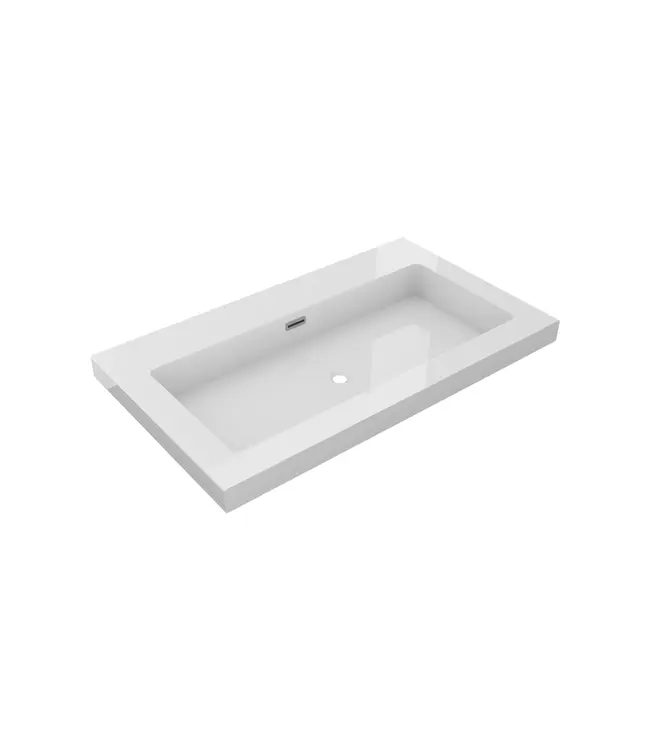 Wastafel Atlanta 80x46x5cm Glans Wit - Kraangat 0-1 - Kunstmarmer