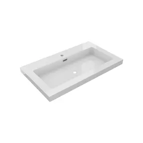 Wastafel Atlanta 80x46x5cm Glans Wit - Kraangat 0-1 - Kunstmarmer