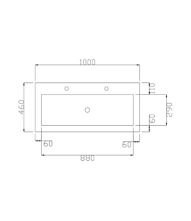 Wastafel Atlanta 100x46x5cm Glans Wit - Kraangat 0 -1 - 2 - Kunstmarmer