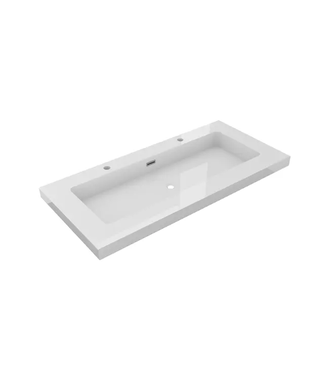 Wastafel Atlanta 100x46x5cm Glans Wit - Kraangat 0 -1 - 2 - Kunstmarmer