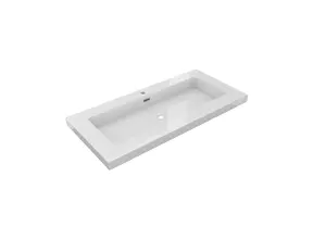 Wastafel Atlanta 100x46x5cm Glans Wit - Kraangat 0 -1 - 2 - Kunstmarmer