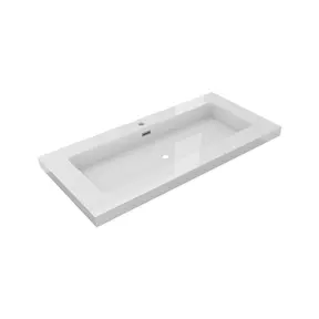 Wastafel Atlanta 100x46x5cm Glans Wit - Kraangat 0 -1 - 2 - Kunstmarmer