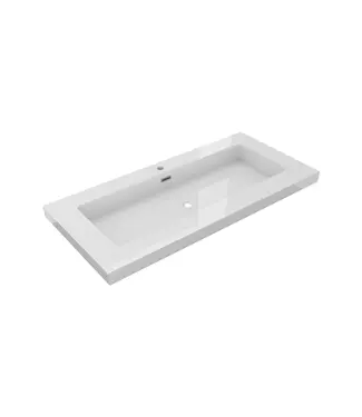 DutchLine Wastafel Atlanta 100x46x5cm Glans Wit - Kraangat 0 -1 - 2 - Kunstmarmer