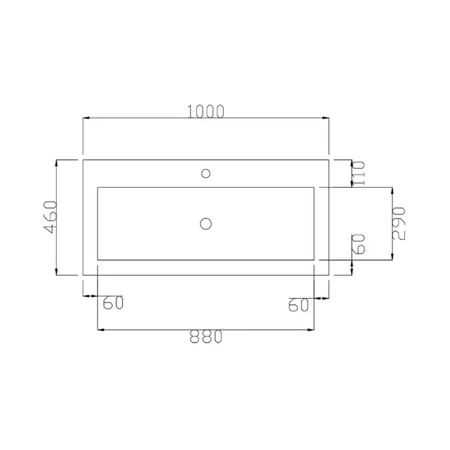 Wastafel Atlanta 100x46x5cm Mat Wit - Kraangat 0 -1 - 2 - Kunstmarmer