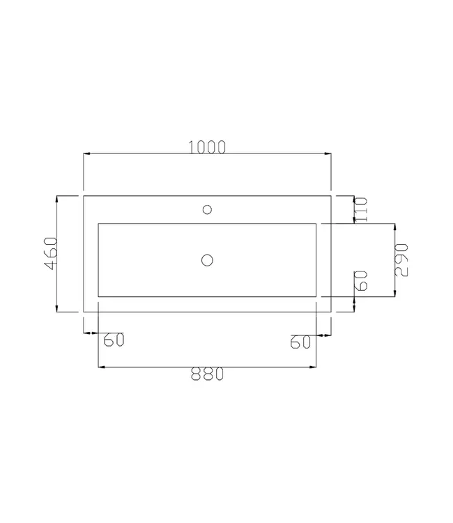 Wastafel Atlanta 100x46x5cm Mat Wit - Kraangat 0 -1 - 2 - Kunstmarmer