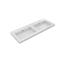 Wastafel Atlanta Dubbele wasbak 120x46x5cm Glans Wit - Kraangat 0 -2 - Kunstmarmer