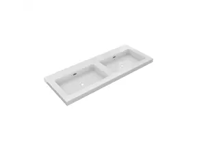 Wastafel Atlanta Dubbele wasbak 120x46x5cm Glans Wit - Kraangat 0 - 2 - Kunstmarmer