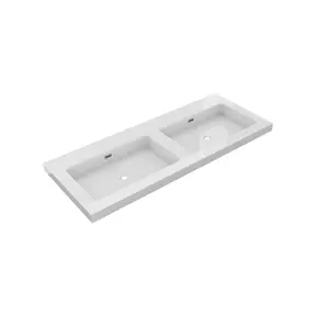 Wastafel Atlanta Dubbele wasbak 120x46x5cm Glans Wit - Kraangat 0 - 2 - Kunstmarmer