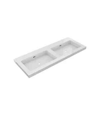 DutchLine Wastafel Atlanta Dubbele wasbak 120x46x5cm Glans Wit - Kraangat 0 - 2 - Kunstmarmer