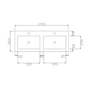 Wastafel Atlanta Dubbele wasbak 120x46x5cm Glans Wit - Kraangat 0 -2 - Kunstmarmer