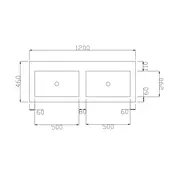 Wastafel Atlanta Dubbele wasbak 120x46x5cm Glans Wit - Kraangat 0 -2 - Kunstmarmer