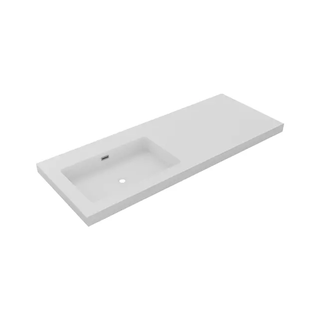 Wastafel Atlanta Enkele wasbak Links 120x46x5cm Mat Wit - zonder kraangat - Kunstmarmer