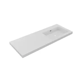 Wastafel Atlanta Enkele wasbak Rechts 120x46x5cm Mat Wit - zonder kraangat - Kunstmarmer