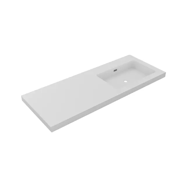 Wastafel Atlanta Enkele wasbak Rechts 120x46x5cm Mat Wit - zonder kraangat - Kunstmarmer