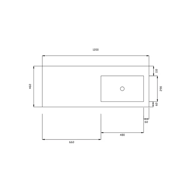Wastafel Atlanta Enkele wasbak Rechts 120x46x5cm Mat Wit - zonder kraangat - Kunstmarmer