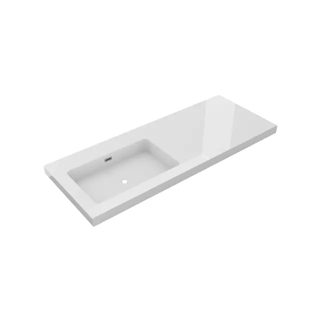 Wastafel Atlanta Enkele wasbak Links 120x46x5cm Glans Wit - zonder kraangat - Kunstmarmer