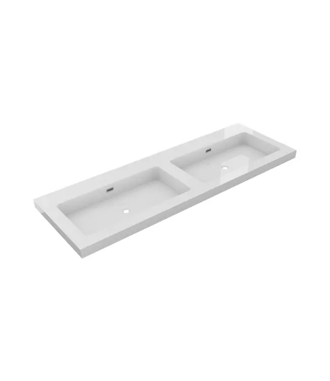 Wastafel Atlanta Dubbele wasbak 140x46x5cm Glans Wit - Kraangat 0 - 2 - Kunstmarmer