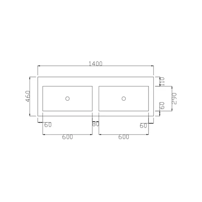 Wastafel Atlanta Dubbele wasbak 140x46x5cm Glans Wit - Kraangat 0 - 2 - Kunstmarmer
