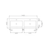 Wastafel Atlanta Dubbele wasbak 140x46x5cm Glans Wit - Kraangat 0 - 2 - Kunstmarmer