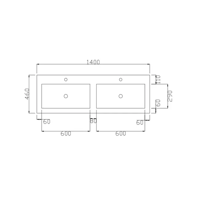 Wastafel Atlanta Dubbele wasbak 140x46x5cm Mat Wit - Kraangat 0 - 2 - Kunstmarmer