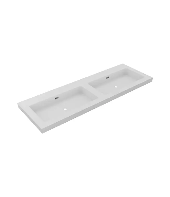 Wastafel Atlanta Dubbele wasbak 140x46x5cm Mat Wit - Kraangat 0 - 2 - Kunstmarmer
