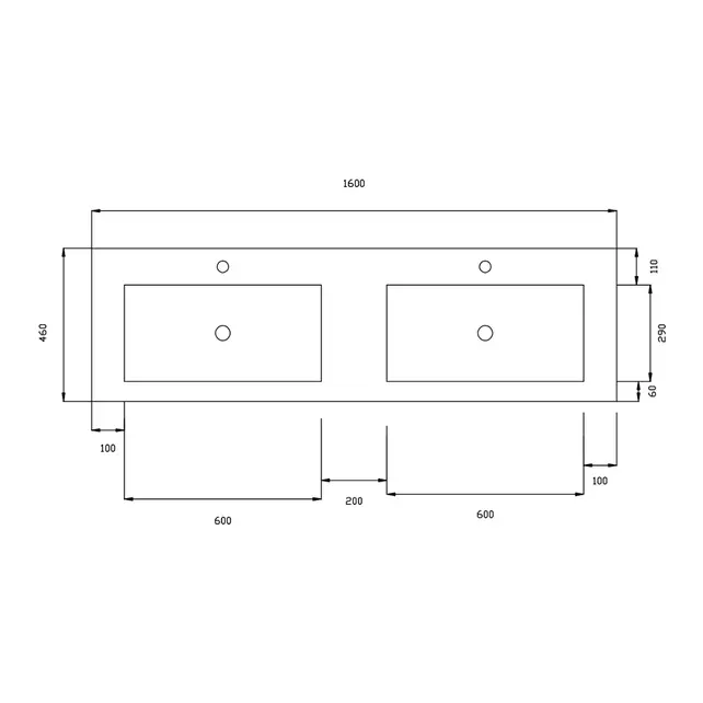 Wastafel Atlanta Dubbele wasbak 160x46x5cm Mat Wit - Kraangat 0 - 2 - Kunstmarmer