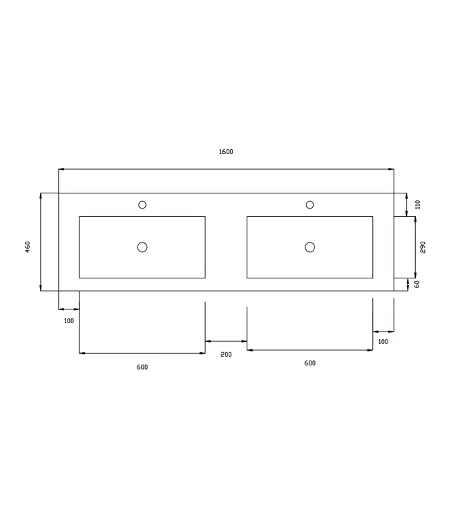 Wastafel Atlanta Dubbele wasbak 160x46x5cm Mat Wit - Kraangat 0 - 2 - Kunstmarmer