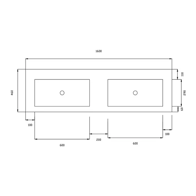 Wastafel Atlanta Dubbele wasbak 160x46x5cm Mat Wit - Kraangat 0 - 2 - Kunstmarmer