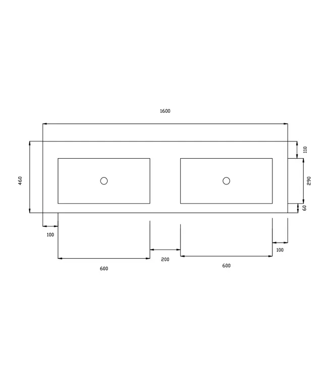 Wastafel Atlanta Dubbele wasbak 160x46x5cm Mat Wit - Kraangat 0 - 2 - Kunstmarmer