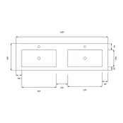 Wastafel Atlanta Dubbele wasbak 160x46x5cm Glans Wit - Kraangat 0 - 2 - Kunstmarmer