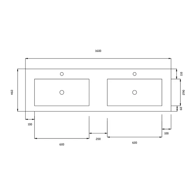 Wastafel Atlanta Dubbele wasbak 160x46x5cm Glans Wit - Kraangat 0 - 2 - Kunstmarmer