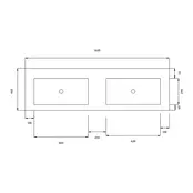 Wastafel Atlanta Dubbele wasbak 160x46x5cm Glans Wit - Kraangat 0 - 2 - Kunstmarmer