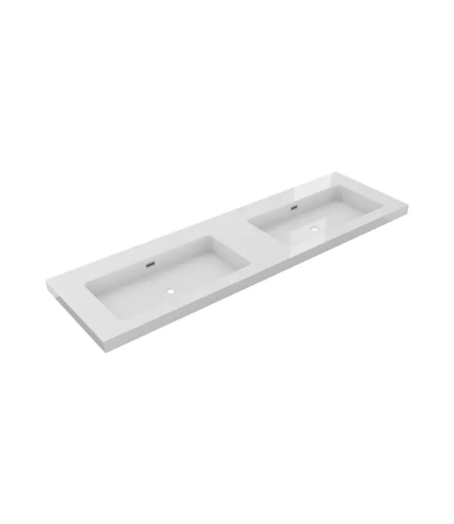 Wastafel Atlanta Dubbele wasbak 160x46x5cm Glans Wit - Kraangat 0 - 2 - Kunstmarmer