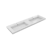 Wastafel Atlanta Dubbele wasbak 160x46x5cm Glans Wit - Kraangat 0 - 2 - Kunstmarmer