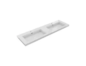 Wastafel Atlanta Dubbele wasbak 160x46x5cm Glans Wit - Kraangat 0 - 2 - Kunstmarmer