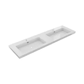 Wastafel Atlanta Dubbele wasbak 160x46x5cm Glans Wit - Kraangat 0 - 2 - Kunstmarmer