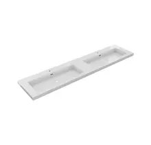 Wastafel Atlanta Dubbele wasbak 200x46x5cm Glans Wit - Kraangat 0 - 2 - Kunstmarmer